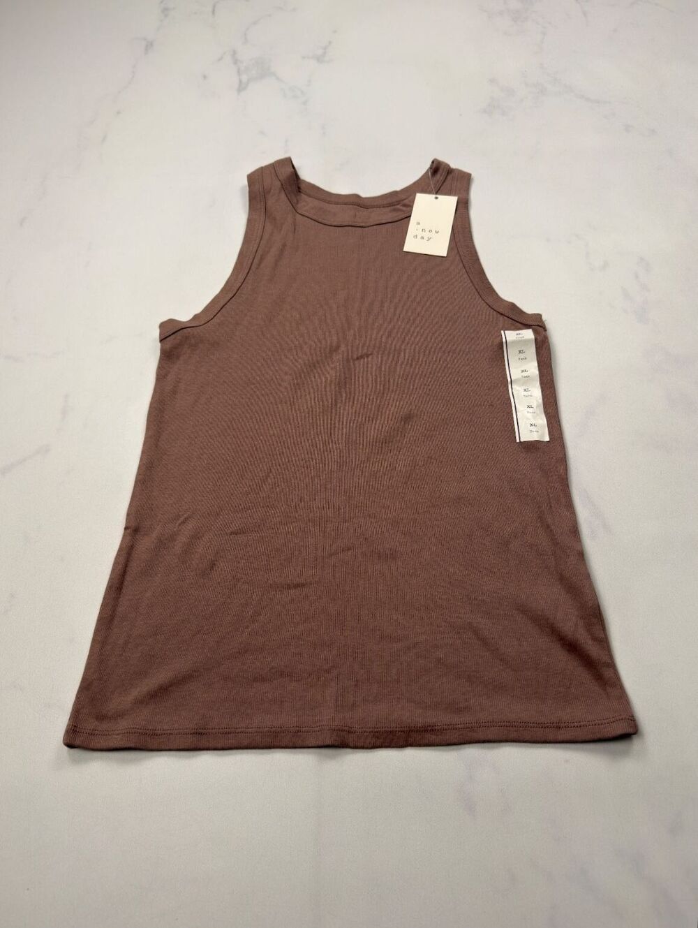 A New Day Tank Top Brown Scoop Neck Ribbed Stretch - Womens XL NWT